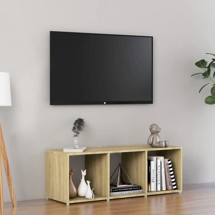 TV Stand for 50” TVs, Media Console with 3 Storage Cabinets & Open Shelving, Engineered Wood Brown - Image 2