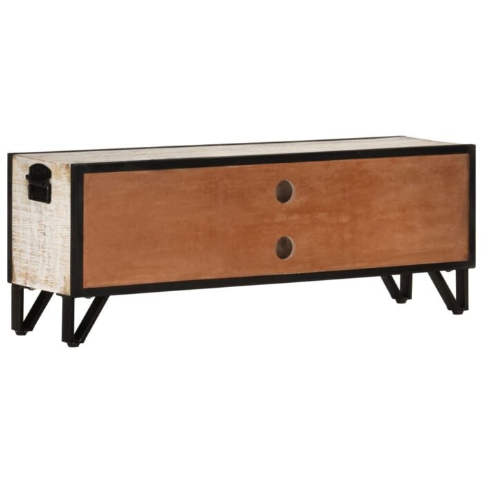 vidaXL Solid Acacia Wood TV Stand, 110 × 30 × 41 cm, 4 Drawers & 2 Open Compartments, Grey - Image 6