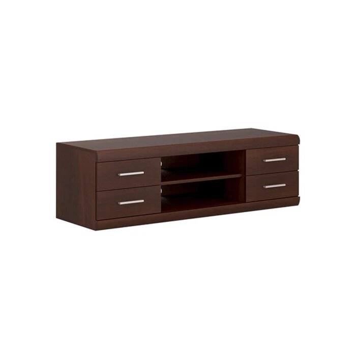Wide TV Cabinet/Stand, 140 × 45.3 × 44 cm, 4 Drawers, Laminate Wood-Composite, Dark Mahogany Finish, for TVs up to 65”