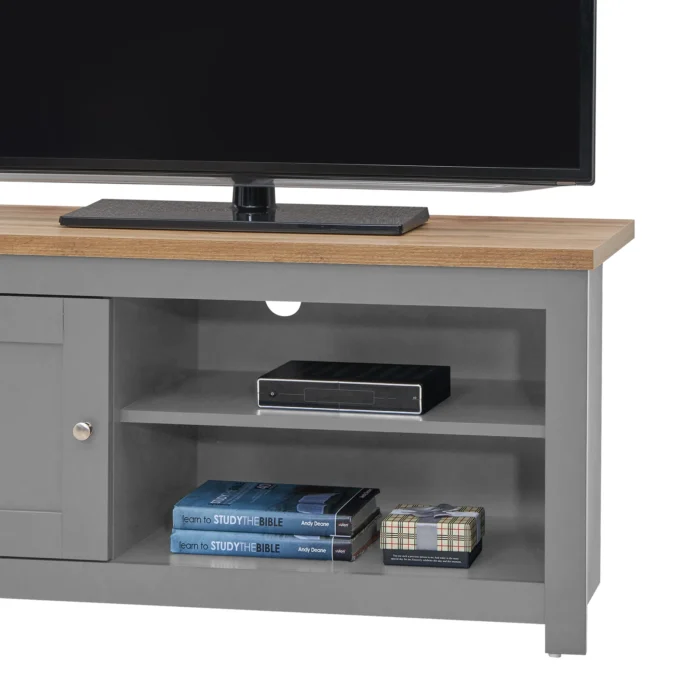 Modern TV Unit, 99 x 40 x 50 cm, Media Stand with Door & Open Shelf, Particle Board, Grey, for TVs up to 60 - Image 6