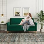 Olive Green Velvet 2-Seater Sofa with Storage Pockets – Compact Loveseat - Image 6