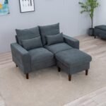 Fabric Sofa Set with Ottoman – 1, 2 or 3 Seater Upholstered Settee (Grey) - Image 9