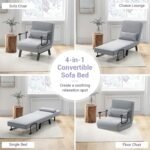 4-in-1 Folding Sofa Bed – Adjustable Light Grey Sleeper Armchair - Image 4