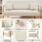 Beige Velvet 2-Seater Loveseat – Modern Sofa with Gold-Tone Frame - Image 6
