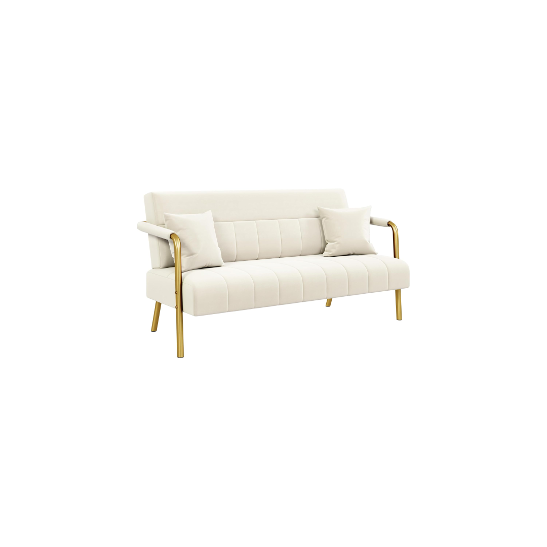 Beige Velvet 2-Seater Loveseat – Modern Sofa with Gold-Tone Frame Beige Velvet 2-Seater Loveseat – Modern Sofa with Gold-Tone Frame - Image 1