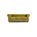 Gold Velvet Chesterfield Sofa – 3-Seater Plush Fabric Couch