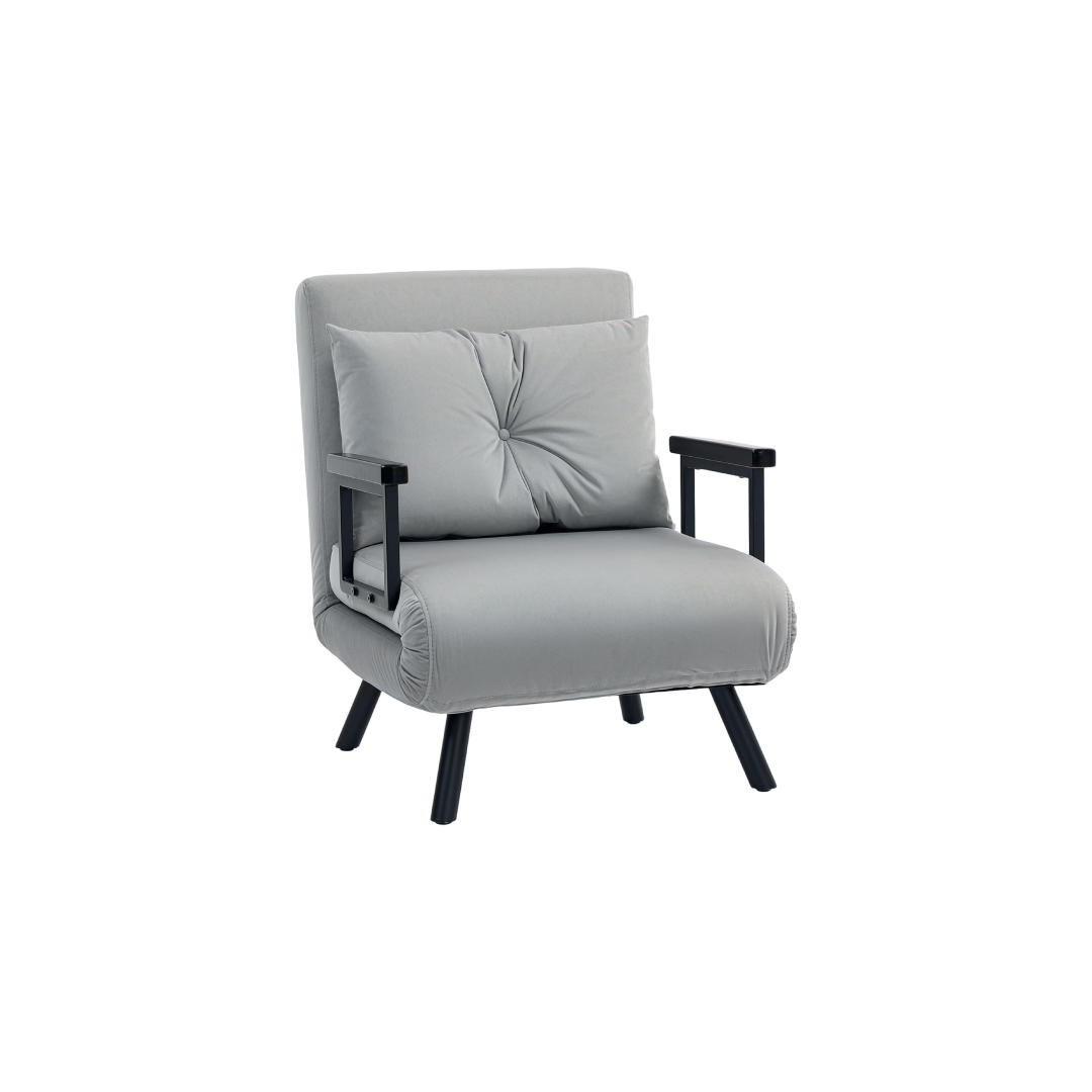 Light Grey Velvet Single Chair Bed – Click-Clack Convertible Sofa Couch Light Grey Velvet Single Chair Bed – Click-Clack Convertible Sofa Couch - Image 1