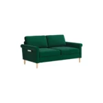 Olive Green Velvet 2-Seater Sofa with Storage Pockets – Compact Loveseat