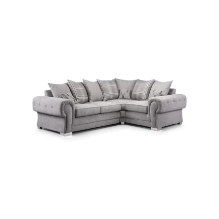 Verona Grey Fabric 2C1 Corner Sofa Suite – 4-Seater with Scatter Cushions
