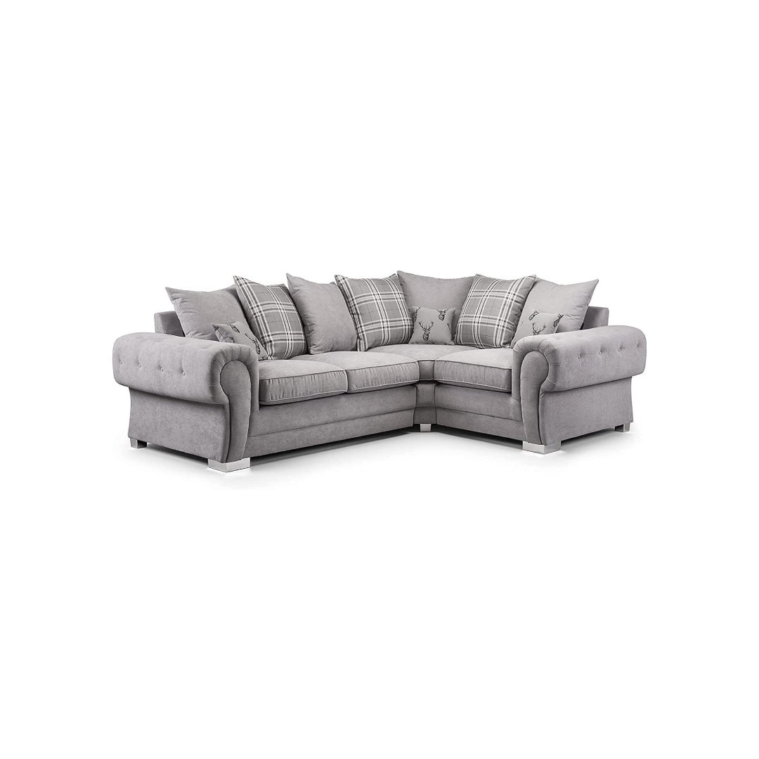 Verona Grey Fabric 2C1 Corner Sofa Suite – 4-Seater with Scatter Cushions Verona Grey Fabric 2C1 Corner Sofa Suite – 4-Seater with Scatter Cushions