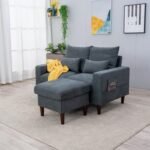 Fabric Sofa Set with Ottoman – 1, 2 or 3 Seater Upholstered Settee (Grey) - Image 2